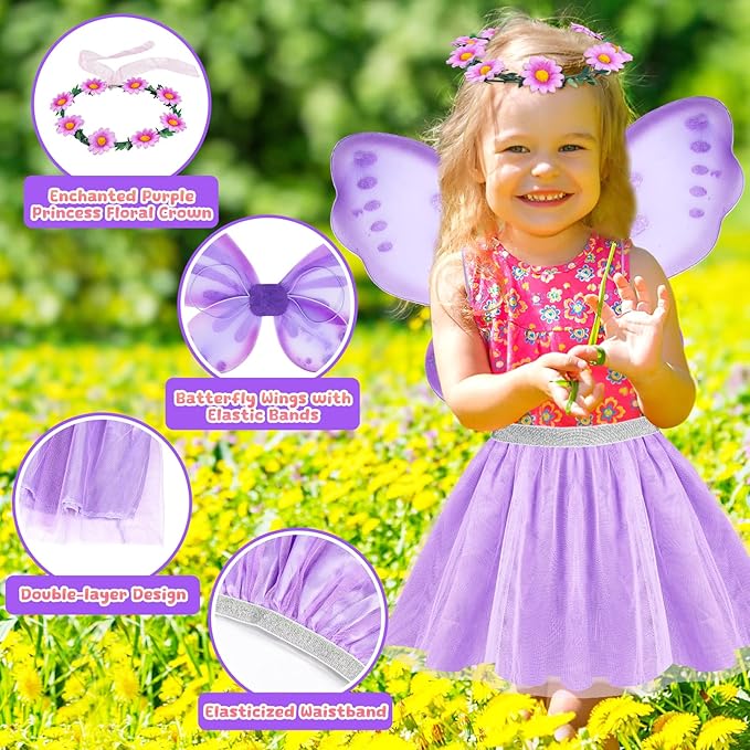 Princess Dress Up, Toddler Dress Up with Princess Costumes and Toys, Butterfly & Unicorn Dress with Fairy Wings, Pretend Play for Toddlers 3-6, Halloween Christmas Birthday Gift for Kids