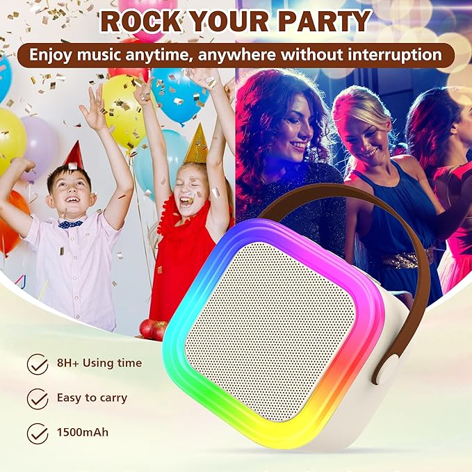 Mini Karaoke Machine for Kids Adults, Portable Bluetooth Speaker with 2 Wireless Microphones,Toys Birthday Gifts for Girls Ages 4, 5, 6, 7, 8,9,10,11,12+ Family Home Party (Beige)