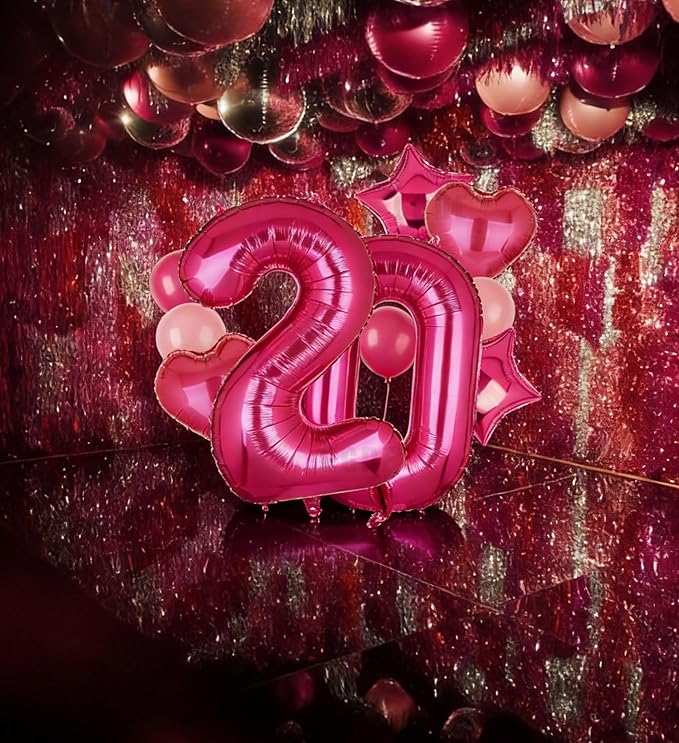 40 Inch Number Balloons Hot Pink 20 Large Number Balloon Anniversary Event Celebration Bachelorette Cowgirl Let's Go Girls Pink Themed 20th Birthday Party Decor Supplies 10 Pcs