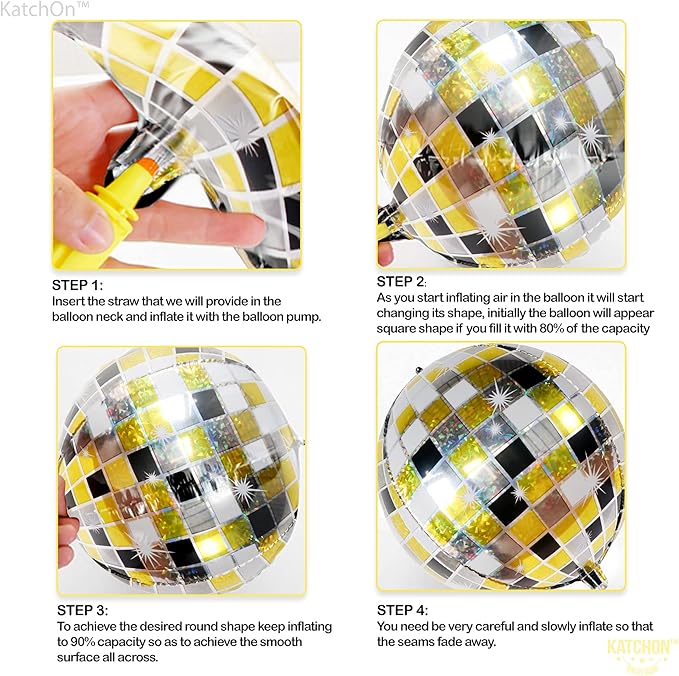 KatchOn, Multicolor Disco Ball Balloons - 22 Inch, Pack of 6 | 4D Sphere Disco Balloons for Black and Gold Birthday Decorations | Graduation Decorations 2026, Black and Gold Party Decorations