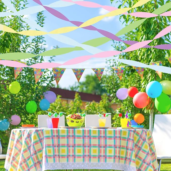 Pastel Birthday Decorations, Crepe Paper Streamers Party Decorations (5 Rolls)- Pastel Pink, Purple, Blue, Yellow, Green Multicolor Paper Crafts for for Women, Girls- Fancy Rainbow Theme Hanging Décor