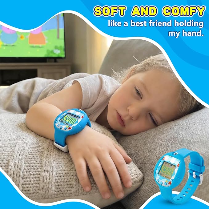Soft Silicone Wristband for Tamagotchi Original, for Gen 1/2, Neon, Retro Flowers, 90s, Fresh Strawberry, Adjustable Anti-Drop Strap for Kids, Teens, Adults, Parents & 90s Nostalgia Lovers (Blue)