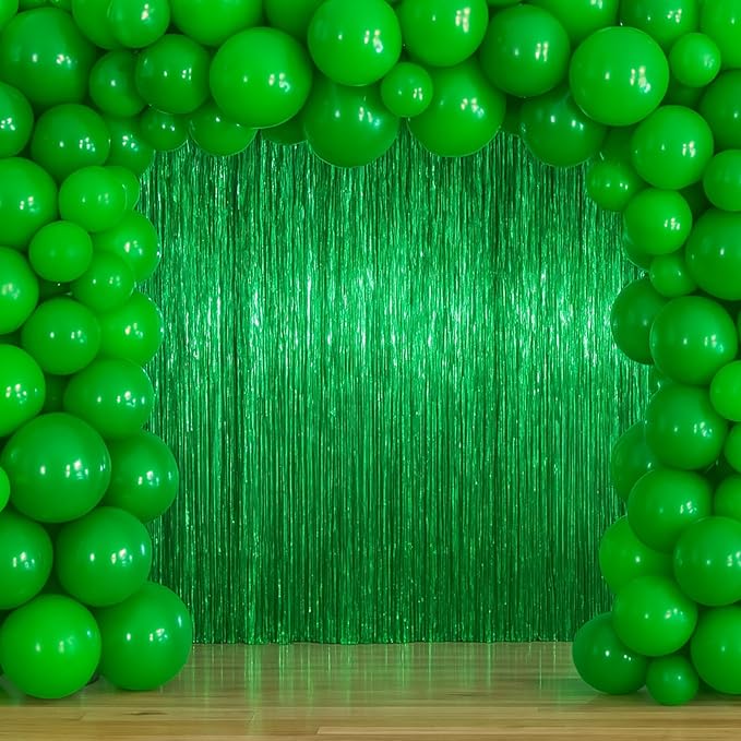 3.3 x 6.6 ft Foil Fringe Backdrop Curtains, Tinsel Streamers Party Decorations, Fringe Backdrop for Birthday, Baby Shower, Gender Reveal, Graduation (9, Green)