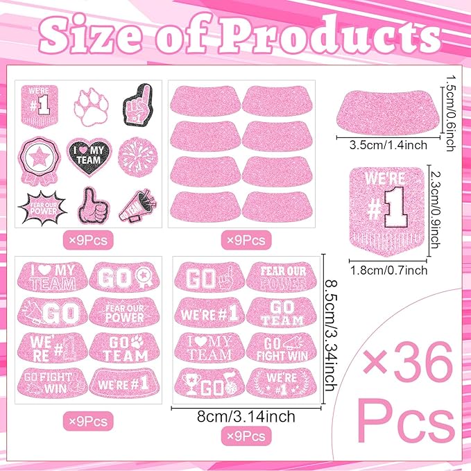 Gameza Pink Face Glitter Eye Black Stickers, 36PCS Football Baseball Breathable Eye Stickers, Soccer Face Sticker Party Favors for Adults Lacrosse Fans, Spirit Day Accessories(Glitter, Pink)