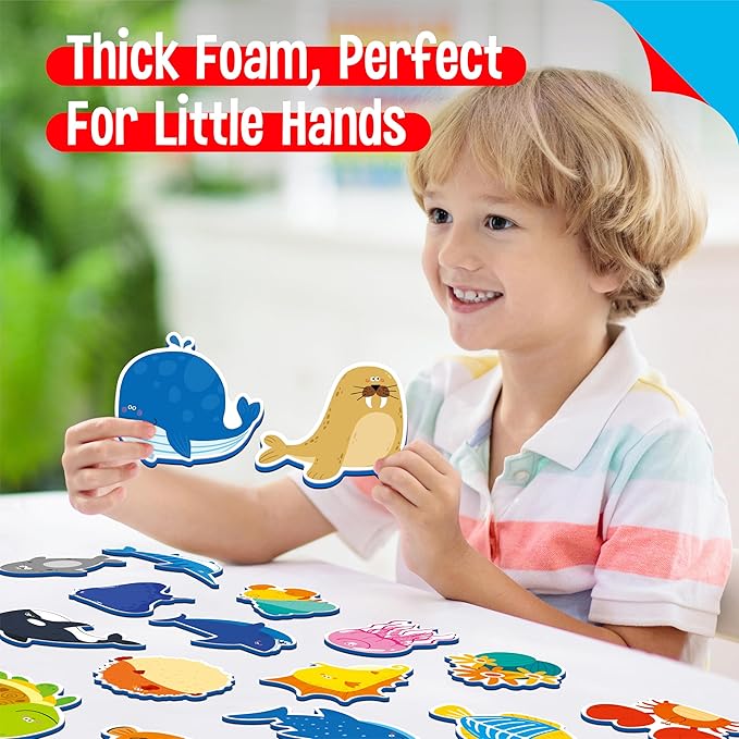 35 PCS Marine Animal Refrigerator Magnets, Adorable Magnetic Sea Animals Underwater Creatures -Thick Foam EVA Refrigerator Magnets Cute Educational Learning Toys for Kids 3+