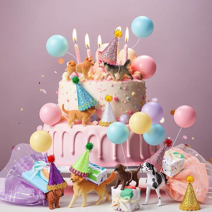 Weysat 41 Pcs Puppy Dog Cake Topper Figures Birthday Party Decorations with Mini Hat and Skirt, Colorful Balls, Jungle Toppers Decoration with Gift Boxes for Puppy Animals Themed Party (Pet)