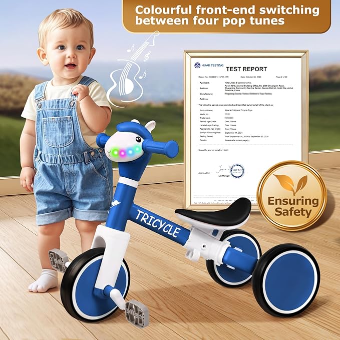 Toddler Balance Bike with Light & Music, Tricycle for Toddlers 1-5 Year Olds, Toddler Tricycle for Boys Girls, Kids Bicycle with Removable Pedal, Birthday Gifts for 1 2 3 4 5 Year