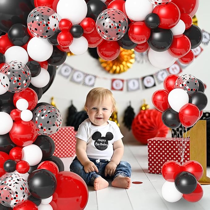 Ouddy Life 133Pcs Red and Black Balloons Garland Arch Kit for Red and Black Party Decorations, Red Black White Balloon for Birthday Las Vegas BBQ Casino Poker Racing Car Party Supplies