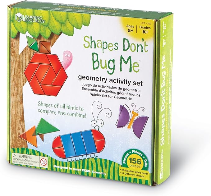 Learning Resources Shapes Don't Bug Me - Geometry Activity Set - 136 Pieces, Ages 5+ Learning Math Games for Kids, Back to School Activities, Classroom Games for Teachers