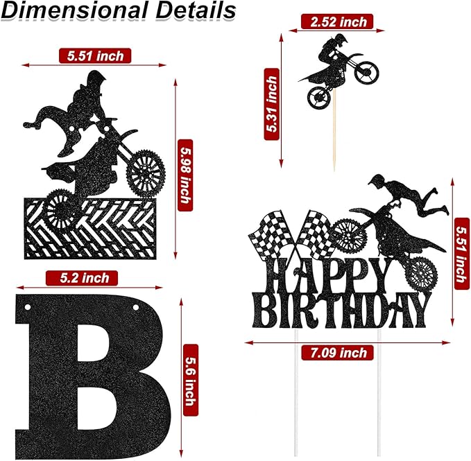 Zonon 20 Pieces Dirt Bike Birthday Decoration Dirt Bike Party Supplies Banner Cake Cupcake Topper for Motocross Themed Birthday Party Man or Boy Riding Room Wall Decoration (Classic Style)