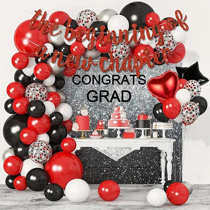 BEISHIDA Glitter Red The Beginning of A New Chapter Banner Farewell party decorations Graduation Sign 2026 Banner Happy retirement Supplies Going away party Valentine's Day Anniversary Sign Banner