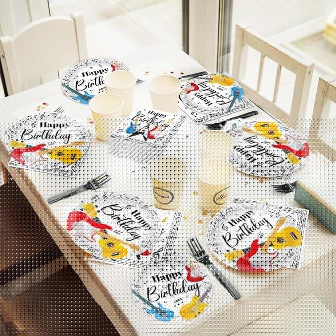 gisgfim 96Pcs Music Birthday Party Supplies Paper Plates Napkins Music Guitar Party Tableware Set Music Disposable Dinnerware Decorations Favors for Boys Girls Serves 24