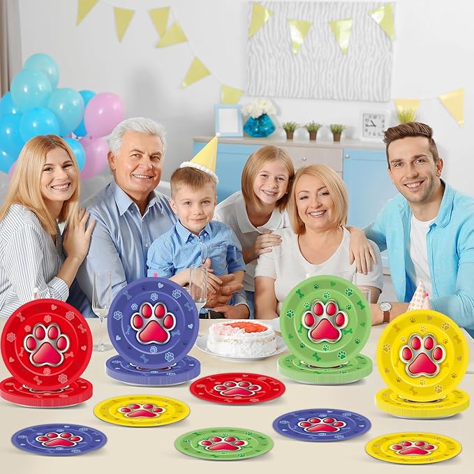 CHUNNIN 48Pcs Dog Paw Party Paper Plates for Dog Birthday Themed Party Supplies 7" Cute Pet Paw Print Disposable Dessert Plates for Boy Girls Kids Baby Shower Puppy Birthday Parties Decorations