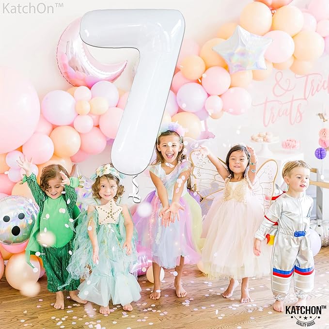 KatchOn, Giant White Number 7 Balloon - 40 Inch | 7th Birthday Balloon for 7th Birthday Decorations | 7 Balloons for Birthday | Number Balloons for Anniversary Decorations