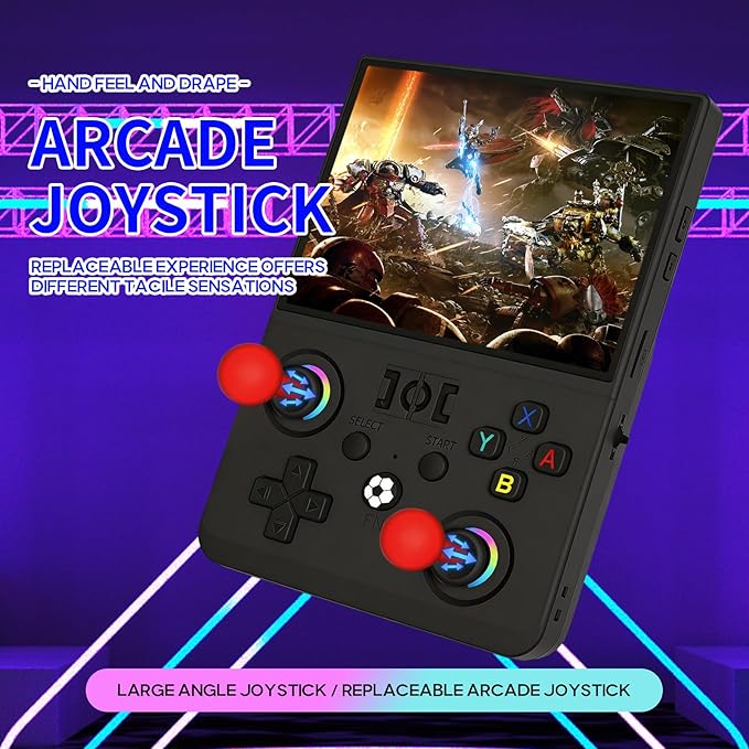 Newest R36MAX Ⅱ 4.5 Inch Retro Handheld Game Console, 720x720 IPS HD Screen, 128G Built-in 22000+ Classic Game, Portable Open Source Linux System, 4000mAh Battery with Arcade Joysticks (Red)