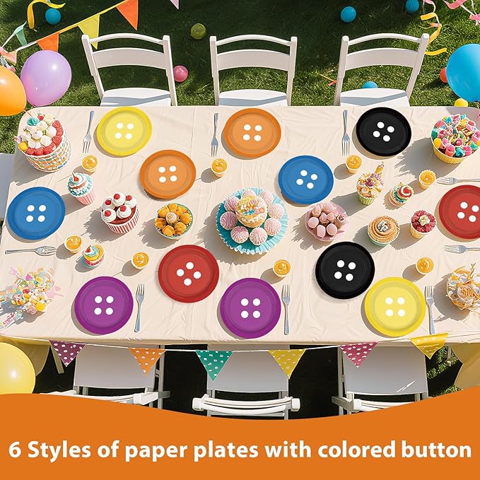 60Pcs Button Paper Plates 9 Inch Heavy Duty Disposable Colorful Button Eyes Dessert Plates Horror Movie Theme Party Decorations for Kids Samhain Halloween Birthday Celebration Dinner Party Supplies