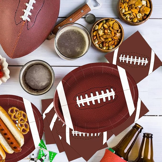 50PCS Football Plates, Large 9 x 11 inch Football Shaped Disposable Paper Plates for Football Birthday & Tailgate Party Decorations