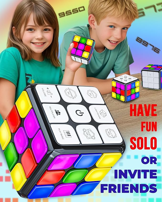 Skywin Light Up Rubix Cube, Puzzle STEM Game Cube for Kids - 7 Modes Interactive Toy for Fun & Skill Development, Christmas Easter Birthday Gifts for Boys & Girls, Toy Gift Idea for Kids Teens (Black)