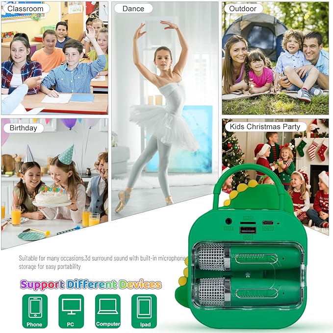 Mini Karaoke Machine for Kids with 2 Wireless Microphones - Toys Gift for Boys Girls Ages 4, 5, 6, 7, 8, 9,10,11,12+Year Old - Christmas, Birthday, Party Singing Gift (Green)