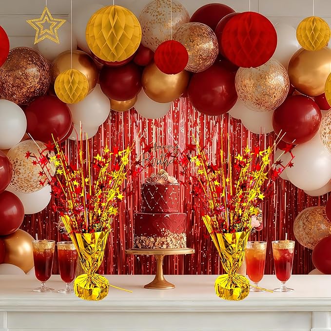 6 Pack Metallic Foil Spray Table Centerpiece Decoration Star Brust Glitter Table Topper Decor for Birthday Circus Casino Graduation Christmas New Year's Eve Party Supplies Red Gold