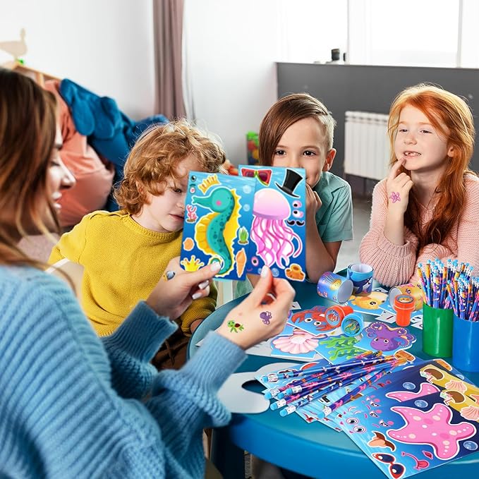 BenLouis 240Pcs Under the Sea Party Favors Ocean Animals Party Stampers Stickers School Stationery Bulk for Kids Sea Shark Birthday Mermaid Party Goodie Bag Stuffer Classroom Gifts Rewards Supplies