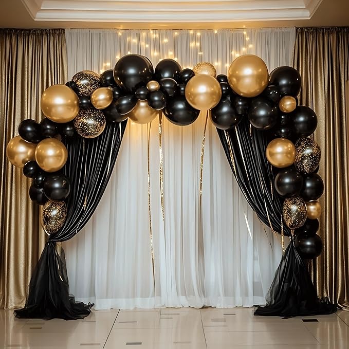 Black and Gold Balloons, 55 Pcs 12 Inch Metallic Gold Balloons Black Balloon Gold Confetti Latex Balloon for Birthday Party Graduation Decoration Baby Shower New Years Wedding Anniversary