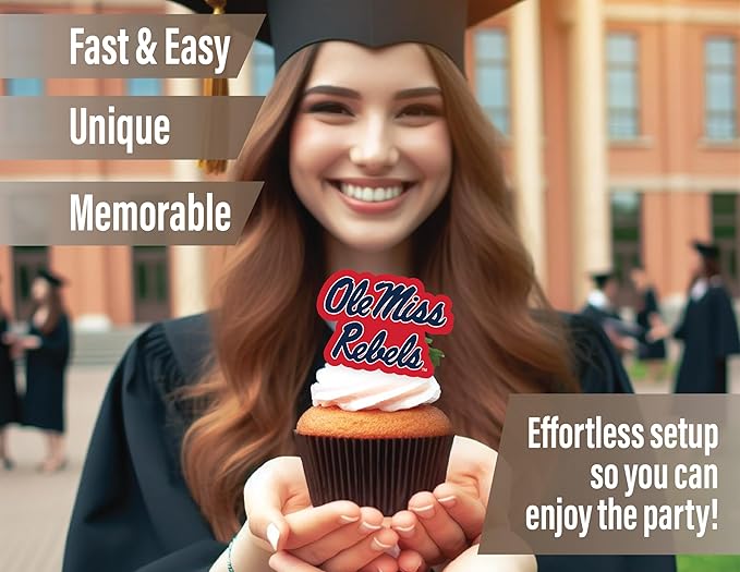 Ole Miss Cupcake Topper Party Supplies for Football, Birthday, Graduation Party Decorations (24 Pieces) (Ole Miss Rebels)