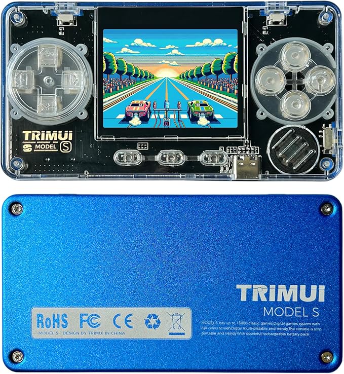 TRIMUI Model S Mini Handheld Game Console, 2 inch IPS Screen, Retro Video Game, Metal, ARM628 Processor (Blue-32GB)