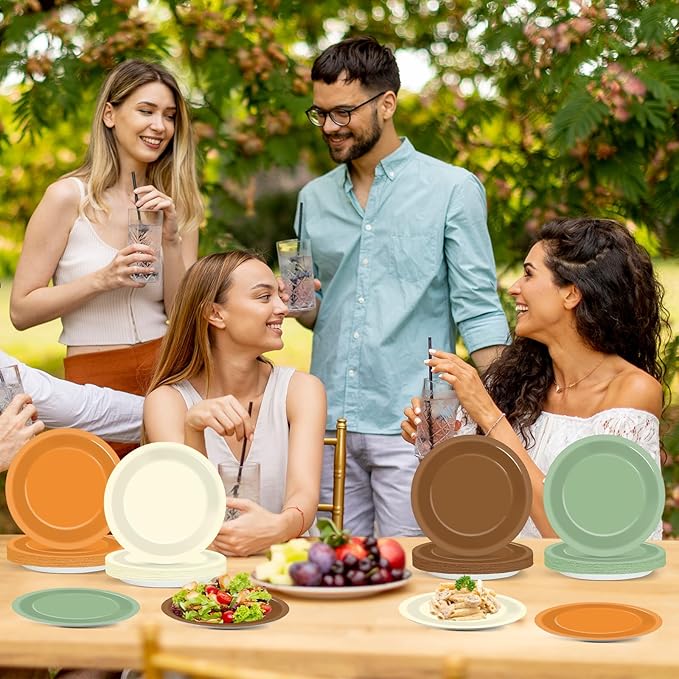 CHUNNIN 48Pcs Safari Party Paper Plates for Woodland Themed Party Supplies 7" Brown Sage Green Disposable Dessert Plates for Spring Birthday Woodland Forest Animal Baby Shower Decor