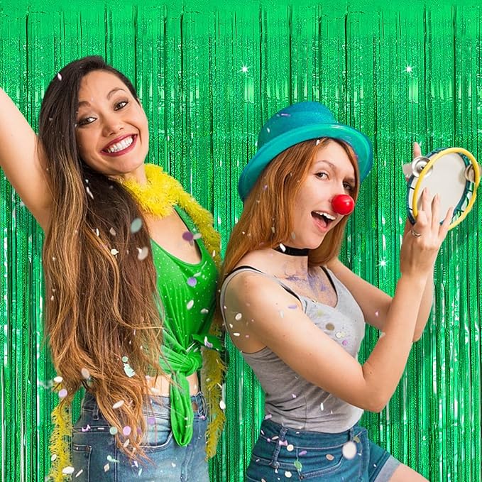 3 Pack Green Streamers Backdrop Jungle Party Decorations Foil Fringe Backdrop Curtains Photo Booth Backdrop for Birthday Dinosaur Animal St Patricks Day Football Christmas Party Decorations