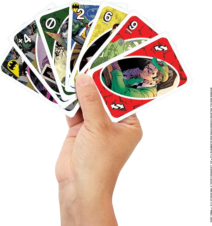 Mattel Games UNO Batman Card Game for Kids, Adults & Family with Collectible Deck & Special Rule Inspired by Batman Comics