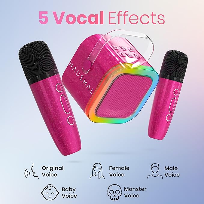Mini Karaoke Machine for Kids Adults Teen with 2 Wireless Microphones, Gifts for Girl, Toys for Girls 6-8, Small Portable Bluetooth Speaker, Microphone, Car Singing Mic, Kareoke, Toddler Gift