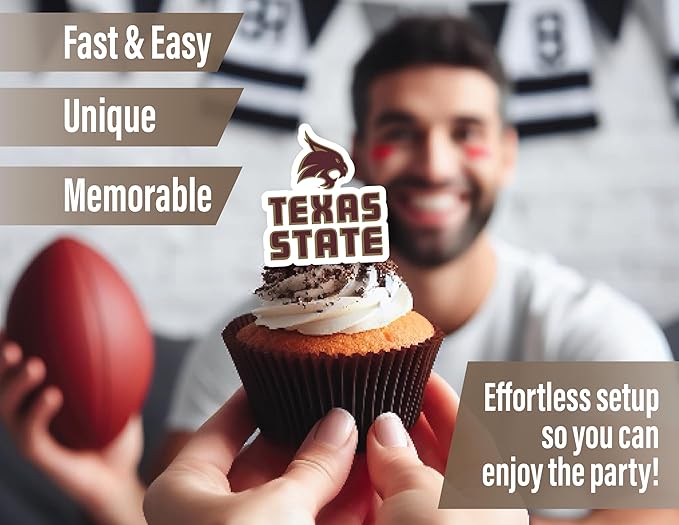 Texas State Cupcake Topper Party Supplies for TXST Football, Birthday, Graduation Party Decorations (24 Pieces) (Texas State Bobcats)