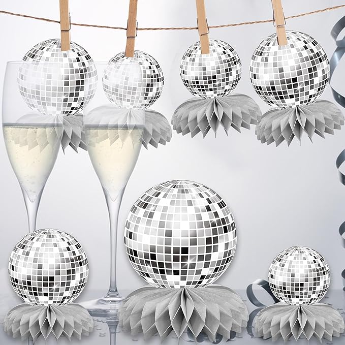 15 PCS Silver Disco Theme Honeycomb Centerpieces Disco Ball Party Decorations 70s Disco Party Table Centerpieces for Back to 70s Party Supplies Favors