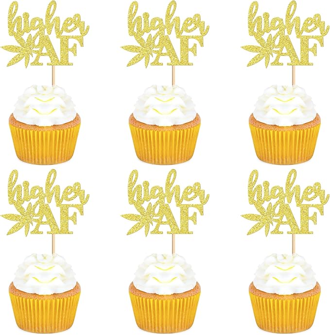 Ercadio 24 Pcs Gold Glitter Marijuana Cupcake Topper Have a Dope Theme Decor Supplies Man Woman Happy Birthday Party Decorations Supplies