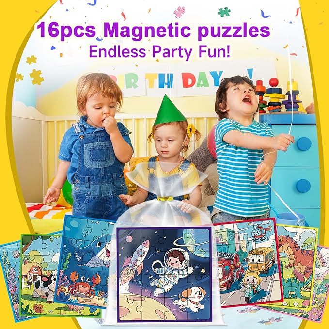 WWN Magnetic Puzzle Christmas Party Favors for Kids: 16 Pack Bulk Magnetic Puzzle Books, Toddler Travel Toys for Car Airplane, Birthday Party Supplies, School Classroom Prizes, Stocking Stuffers