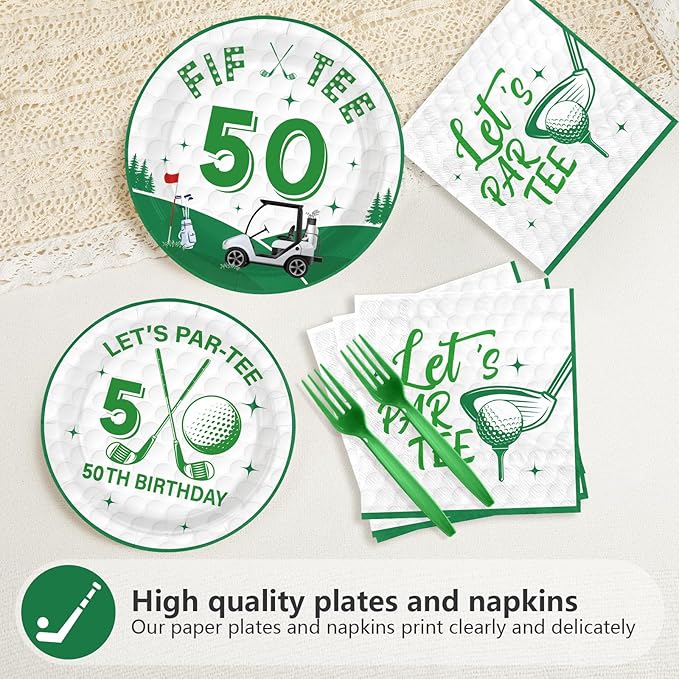 96Pcs Golf 50th Party Decorations for Men Golf 50th Birthday Paper Plates and Napkins Sets Sports Theme Decoration for Golfer Fans Fifty 50 Years Old Party Supplies Serve 24