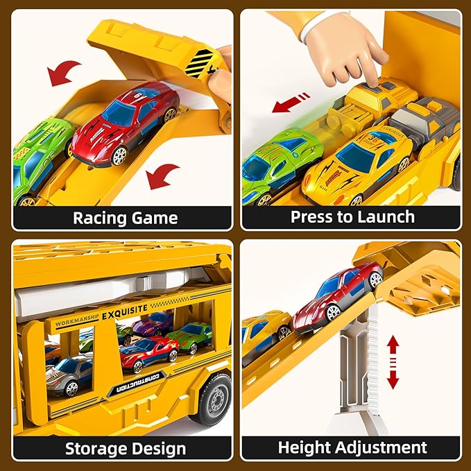 Truck Toys for Kids, Transport Vehicle with 12 Die-Cast Car, Double Race Car Track Cars Ramp Toy, Carrier Truck for Toddler 3-5, Christmas Birthday Gift for 3 4 5 6 7 8 Years Old Boys Girls