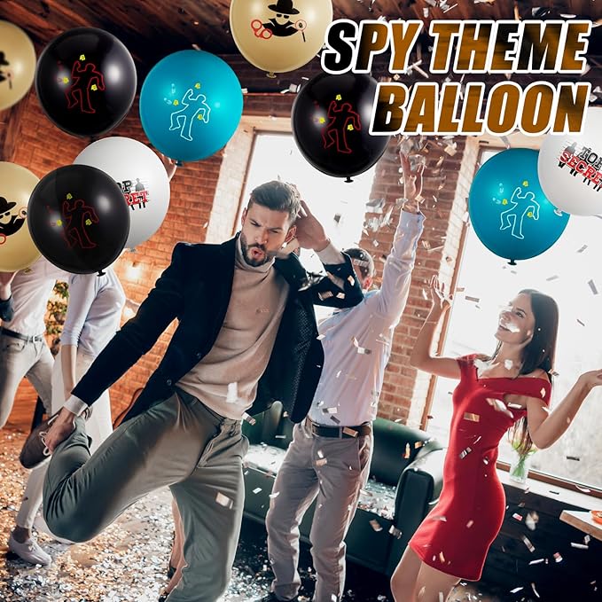 Liliful 60 Pcs Top Secret Spy Theme Balloon Detective Decoration Latex Red and Black Balloons Agent Spy Party Decorations Detective Themed Birthday Party Supplies (Vibrant)