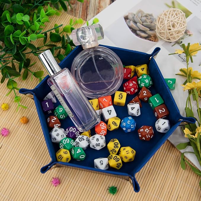 SIQUK 2 Pieces Dice Tray PU Leather Dice Folding Hexagon Tray Dice Holder for Dice Games Like RPG, DND and Other Table Games (Red and Royal Blue)