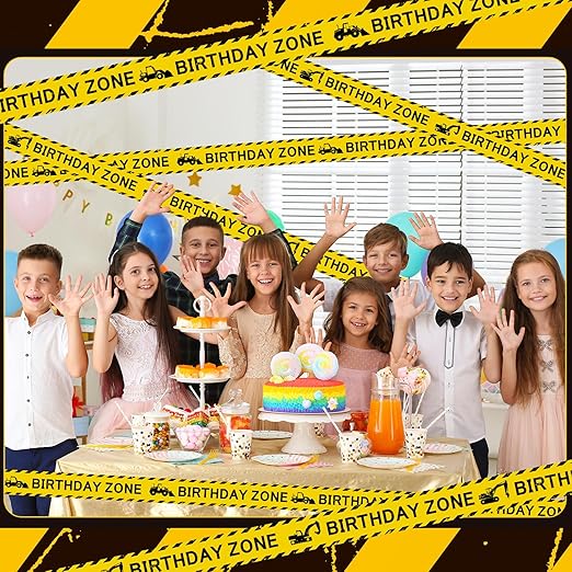 Nuanchu 2 Rolls 3'' x 98 Feet Birthday Zone Construction Party Tape Decorations Construction Birthday Party Supplies Favors for Kids Classroom Room Decor(No Stickiness)