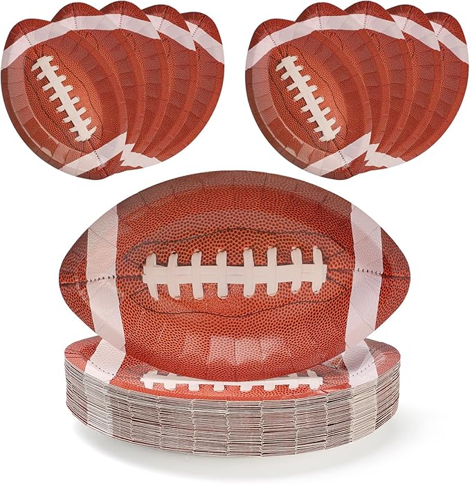 50Pcs Football Paper Plates Party Supplies - Football-Shaped Disposable Dessert Paper Plates for Sports Events, Touchdown and Birthday Party Decoration