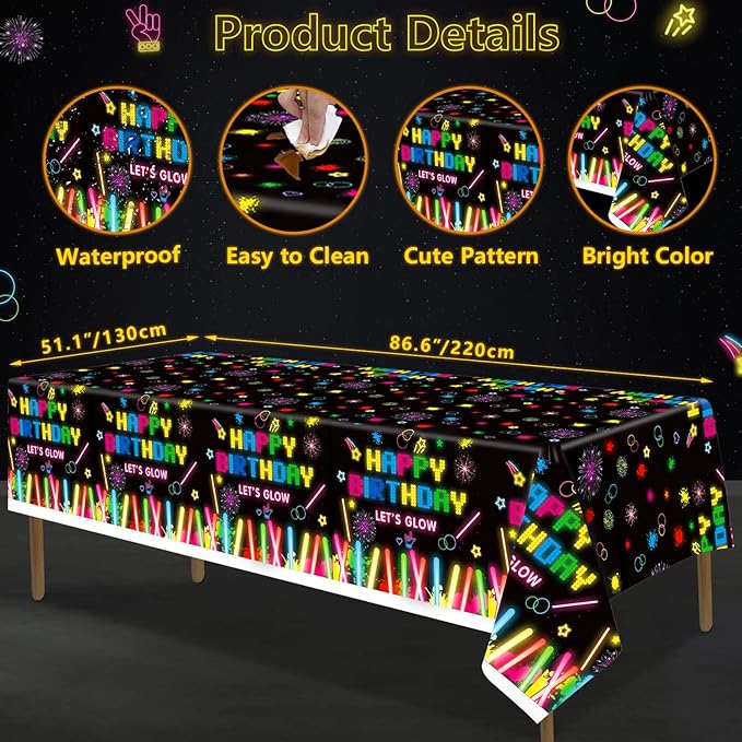 241 PCS Glow Neon Party Supplies Neon Glow Tableware Set Neon Balloon Glow in the Dark Birthday Banner Hanging Star Cake Toppers for Blacklight Party Decoration Serves 20 (Glow Set A)