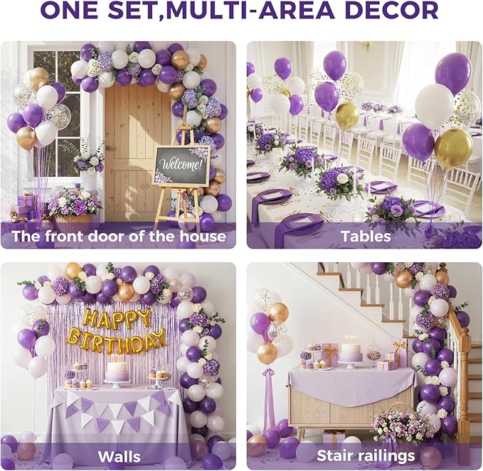 LovesTown 110PCS Purple Balloons, Dark Purple Latex Balloon for Birthday Baby Shower Graduation Engagement Anniversary Wedding Party Supplies Garland Arch Decoration,12 Inches