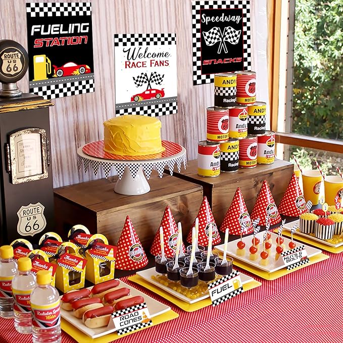 Race Car Bar Decorations Racing Car Birthday Party Decor Kit Pit Stop Banner Race Bar Signs Snack Tent Cards Let's Go Racing Theme Party Supplies