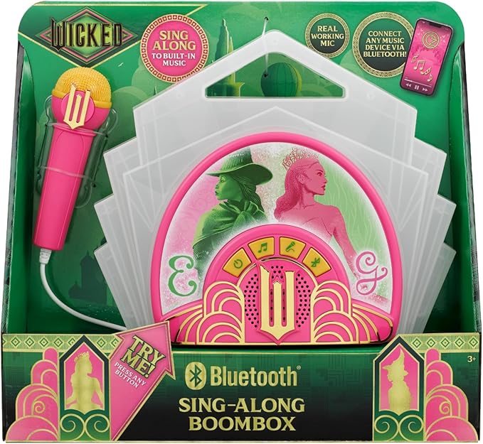eKids Wicked Karaoke Microphone with Boombox, Toddlery Toys with Built-in Music for Kids (Wicked)