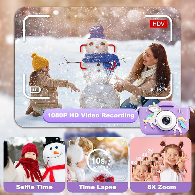 Kids Camera, Toddler Camera for Age 3-8, 48MP Dual Lens Selfie Camera for Kids, 1080P HD Video Recording Digital Camera, Christmas Birthday Gifts for Boys Girls
