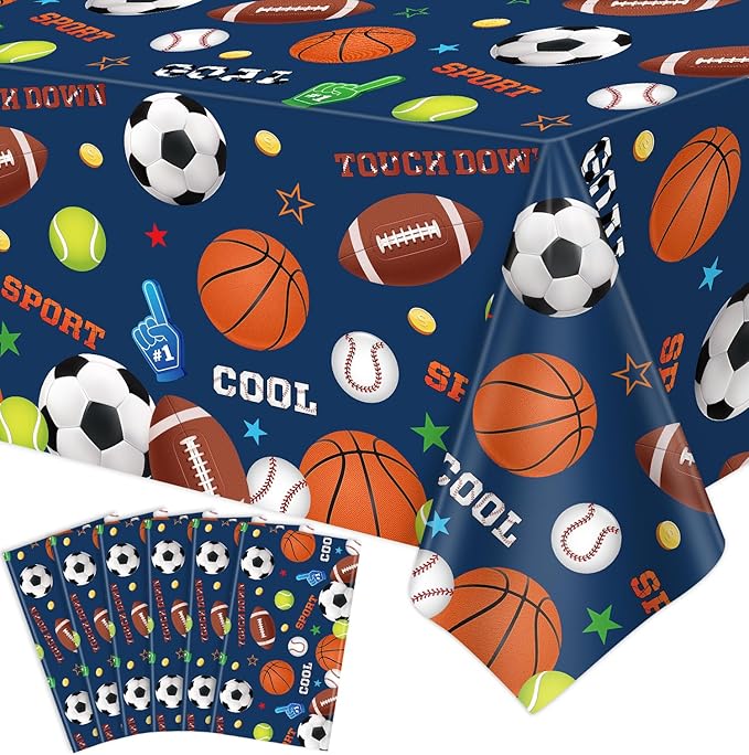 6 Pack Sports Party Decorations Sport Tablecloth Sport Theme Birthday Table Cloth Soccer Basketball Football Baseball Table Covers for Boys All Star Sports Themed Party Supplies 51 x 86 in