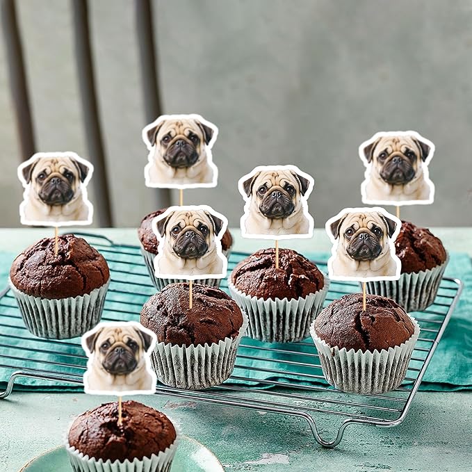 Ercadio 24 Pcs Pet Dog Puppy Cupcake Toppers Dog Themed Birthday Party Supplies Cute Pugs Puppy Birthday Party Baby Shower Party Cake Decorations
