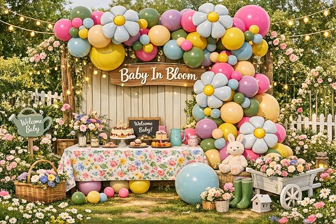 Baby In Bloom Balloon Arch Garland Kit for Girls Floral Wildflower Baby Shower Bridal Shower Birthday Boho Garden Tea Party Decoration(Wildflower)